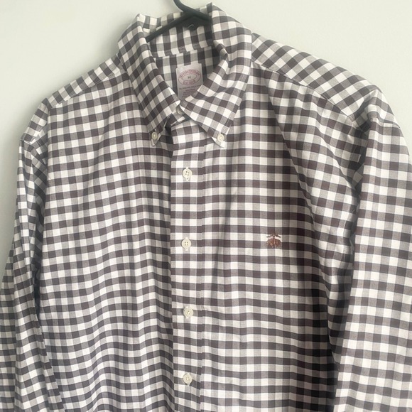 Brooks Brothers Original Polo Shirt Brown Gingham Non Iron Supima Sz Medium NWOT - Picture 1 of 6